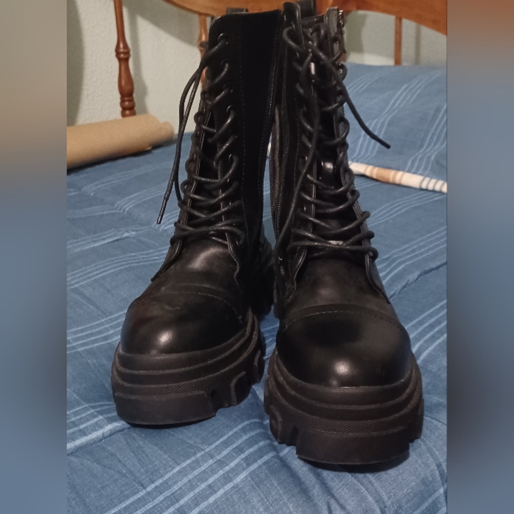 Black Lace-Up Combat Boots
